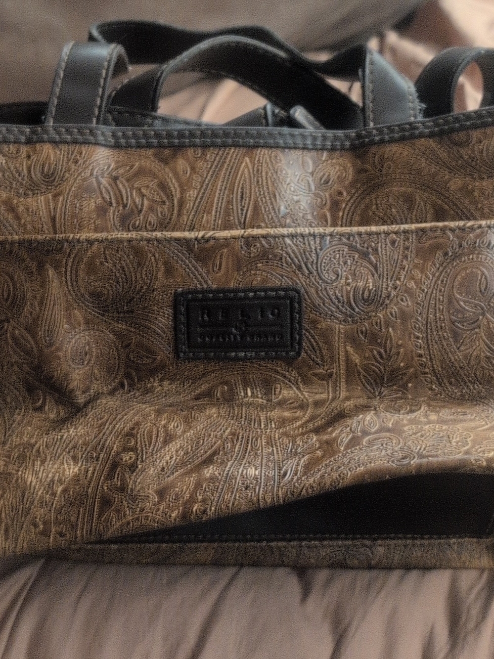 Relic Paisley-Embossed Duffel Bag in Brown and Black